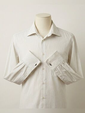 Canali Italy Mens 17.5 44 White Black Micro Pinstripe French Cuff Dress Shirt